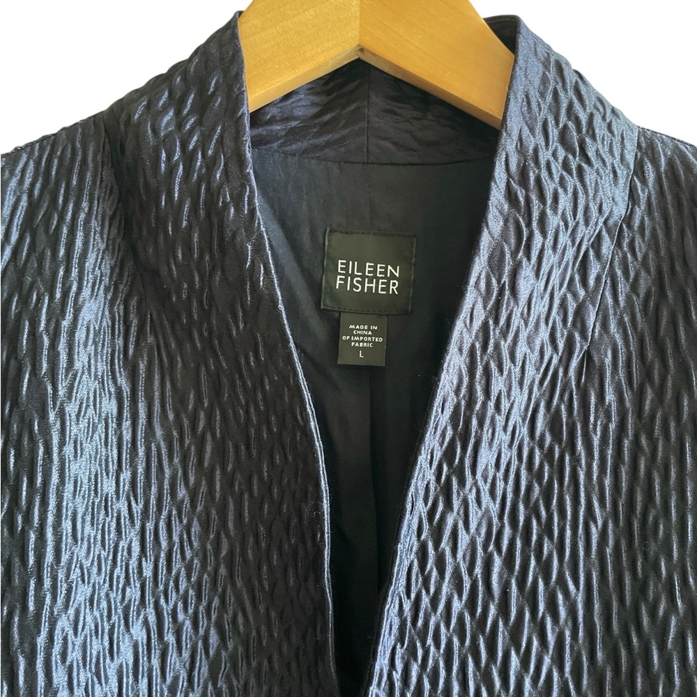 Eileen Fisher silk long black duster coat with pockets size L large - Picture 6 of 7